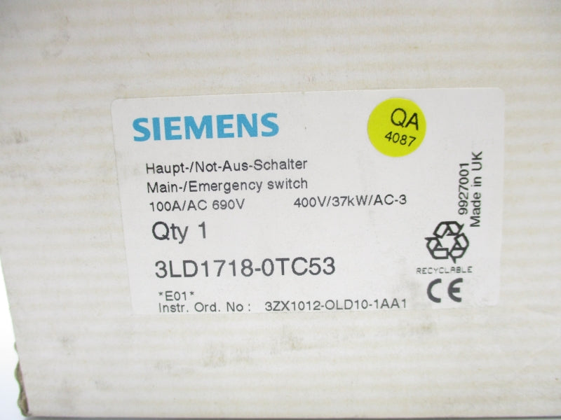 SIEMENS 3LD1718-0TC53 690VAC 100A NSMP