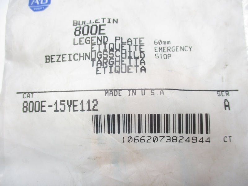 ALLEN BRADLEY 800E-15YE112 SER. A NSMP