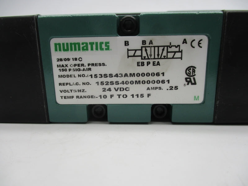 NUMATICS 153SS43AM000061 24VDC .25A 150PSI -10-115'F NSNP