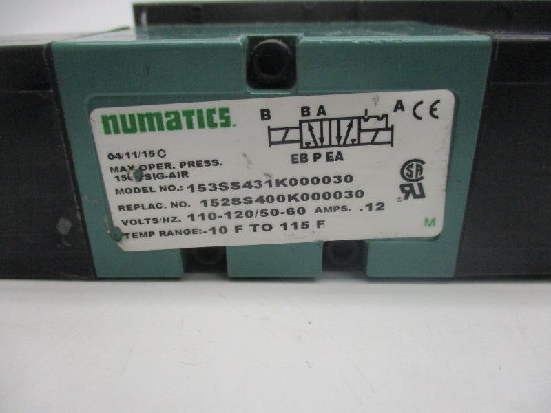 NUMATICS 153SS431K000030 110-120V .12A 150PSI -10-115'F NSNP