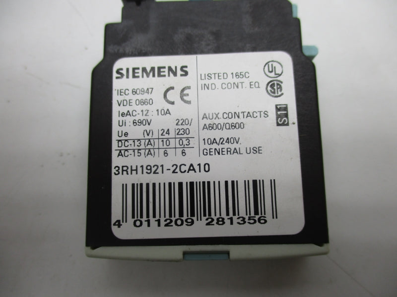 SIEMENS 3RH1921-2CA10 240V 10A NSNP