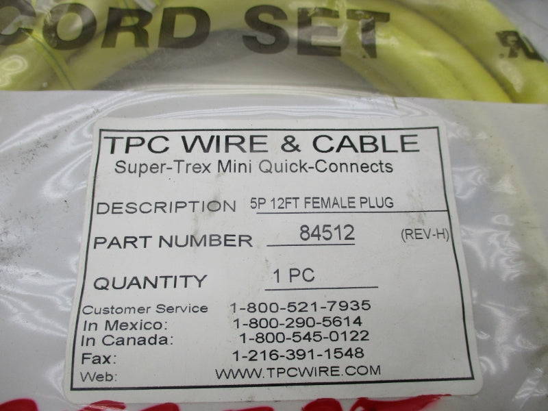TPC WIRE&CABLE 84512 600V 12FT NSMP
