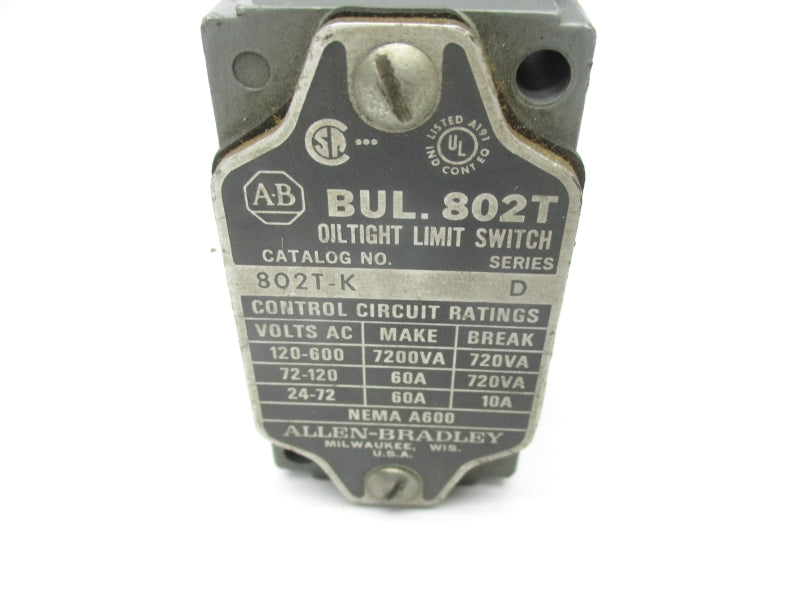 ALLEN BRADLEY 802T-K SER. D 120-60VAC 60A UNMP