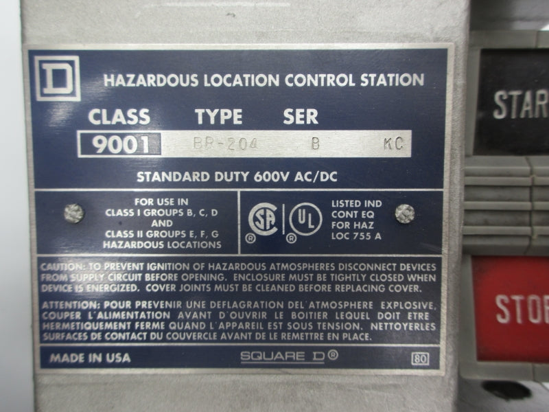 SQUARE D 9001BR204 SER. B 600VAC/DC NSNP