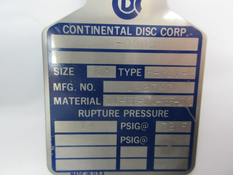CONTINENTAL DISC 142747 14PSI 72'F 6" NSMP