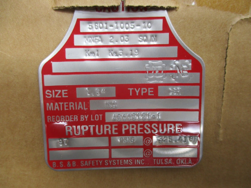 BS&S SAFETY SYSTEMS A5003151-1 97PSI 325.41'F 1.5" NSMP
