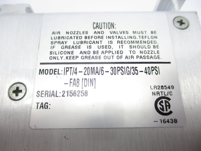 MOORE INDUSTRIES IPT/4-20MA/6-30PSIG/35-40PSI-FA8DIN 30-40PSI NSNP