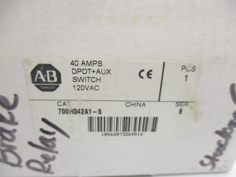 ALLEN BRADLEY 700HG42A1-5 SER. B 120VAC 5A (WH) NSMP