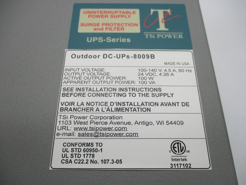 TSI POWER OUTDOORDC-UPS-8009B 100-140V 4.26A NSNP