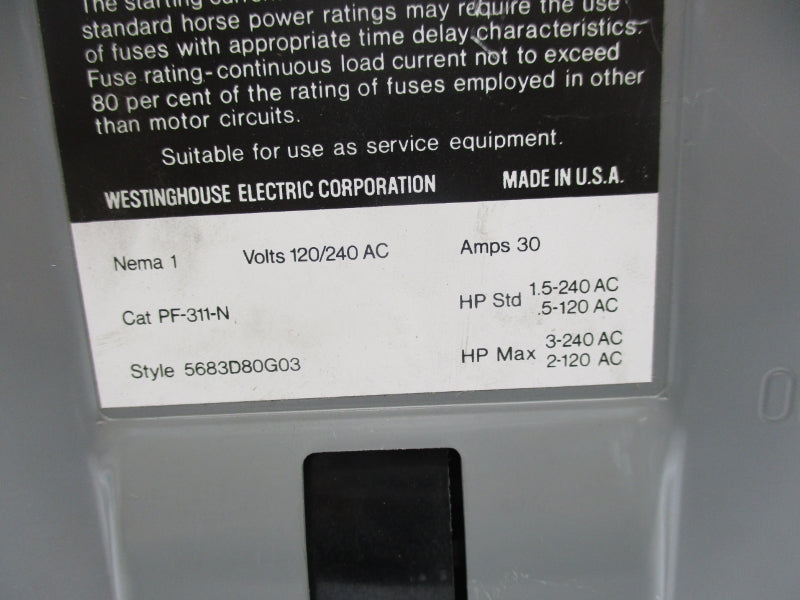 WESTINGHOUSE PF-311-N 120/240VAC 30A NSNP