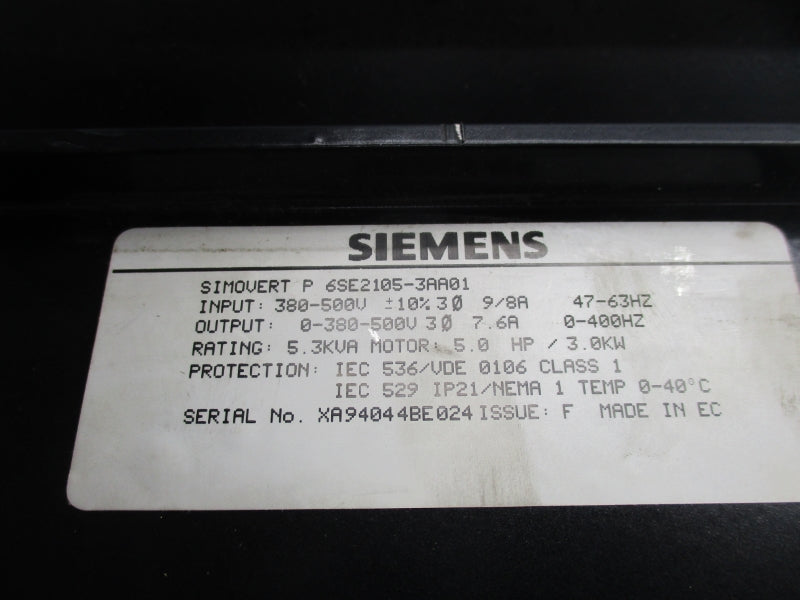 SIEMENS 6SE2105-3AA01 380-500V 9/8A NSNP