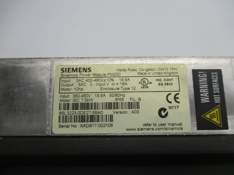 SIEMENS 6SL3223-0DE27-5BA0 380-480V 18.6A NSNP