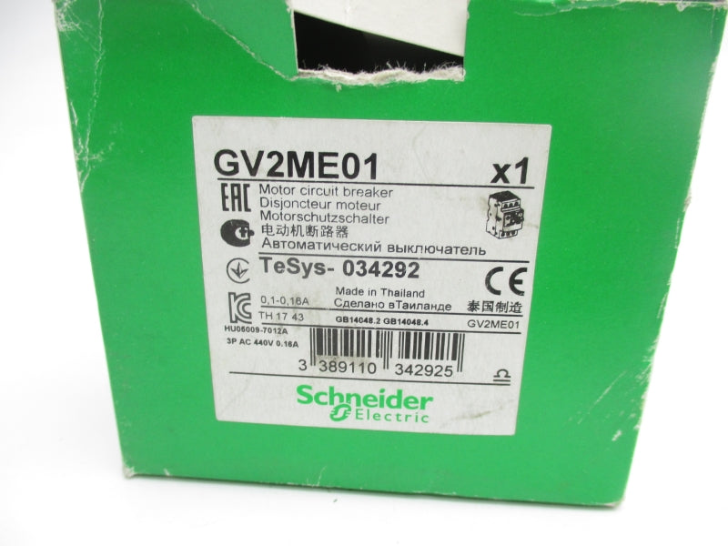 SCHNEIDER ELECTRIC GV2ME01 600VAC 0.1-0.16A NSMP