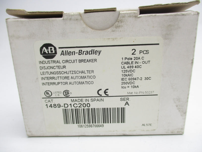 ALLEN BRADLEY 1489-D1C200 SER. A 125VDC 20A (PKG OF 2) NSMP