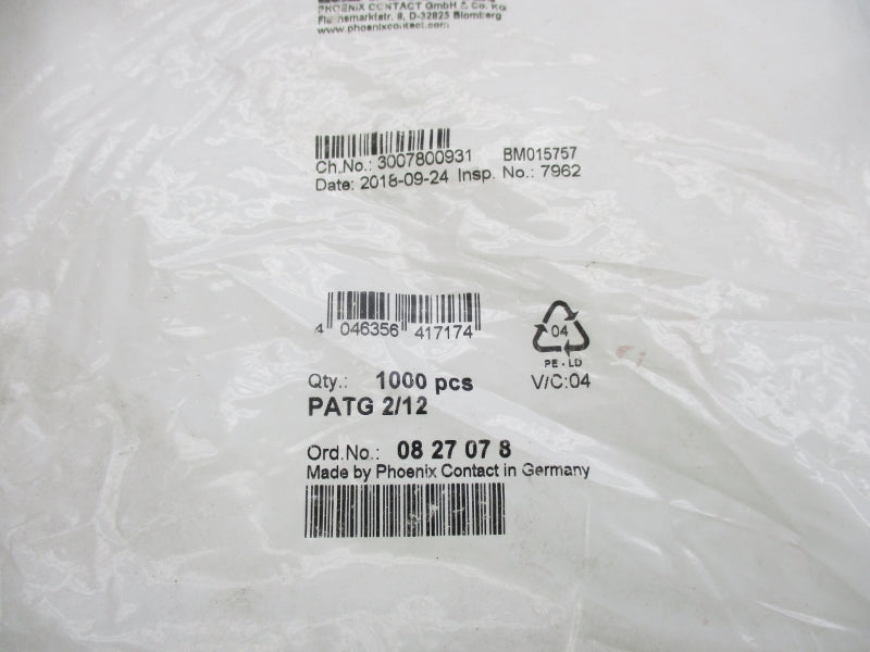 PHOENIX CONTACT PATG2/12 0827078 (PKG OF 1000PCS) NSMP
