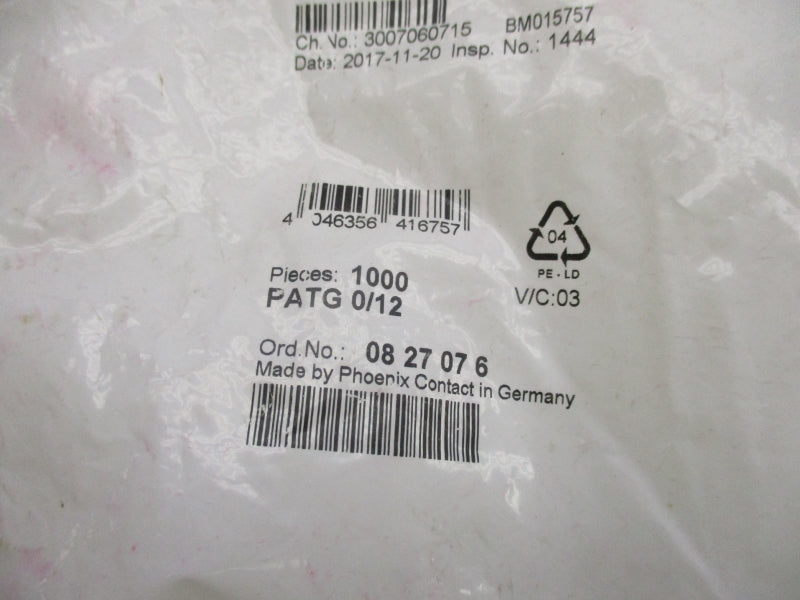 PHOENIX CONTACT PATG0/12 0827076 (PKG OF 1000PCS) NSMP