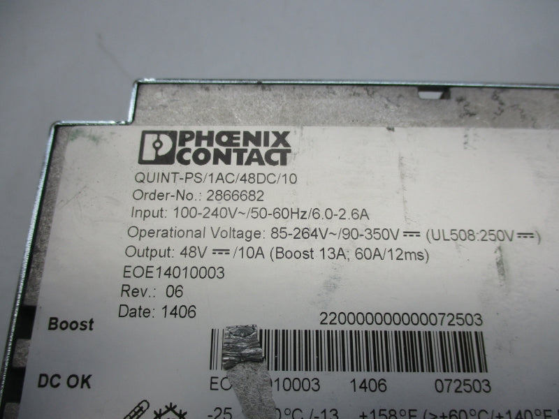 PHOENIX CONTACT QUINT-PS/1AC/48DC/10 100-240V 6.0-2.6A UNMP