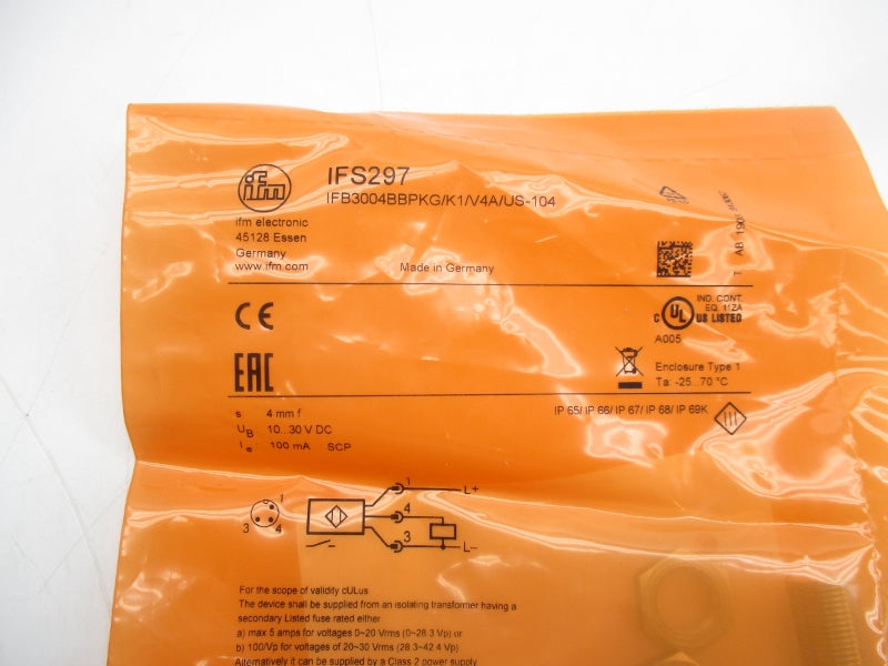 IFM EFECTOR IFB3004BBPKG/K1/V4A/US-104 IFS297 10-30VDC NSMP