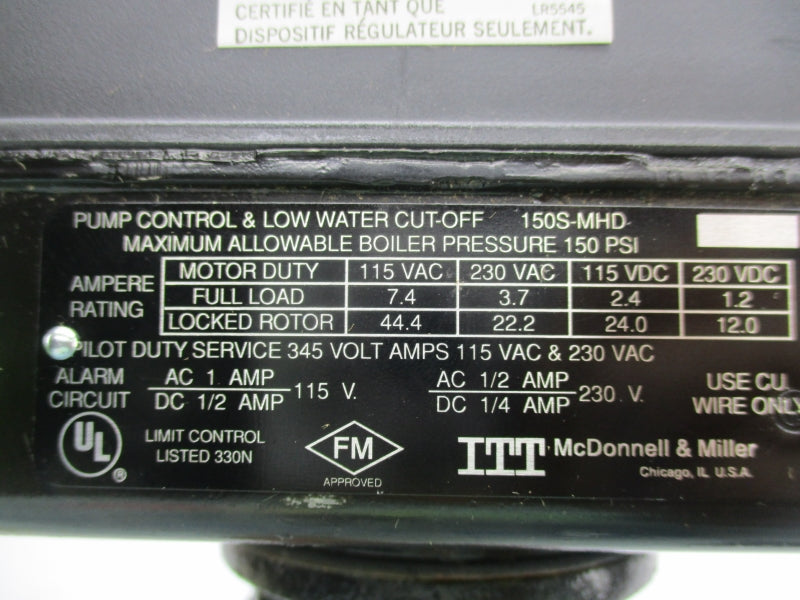 MCDONNELL&MILLER 150S-MHD 230VAC 1/2A 150PSI NSNP