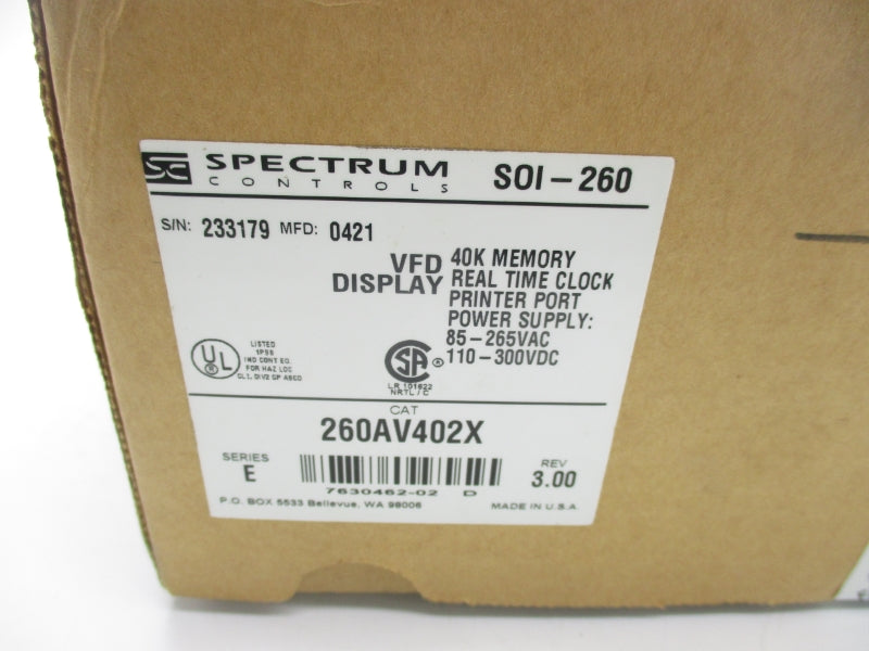SPECTRUM CONTROLS 260AV402X SER. E 85-265VAC NSFS