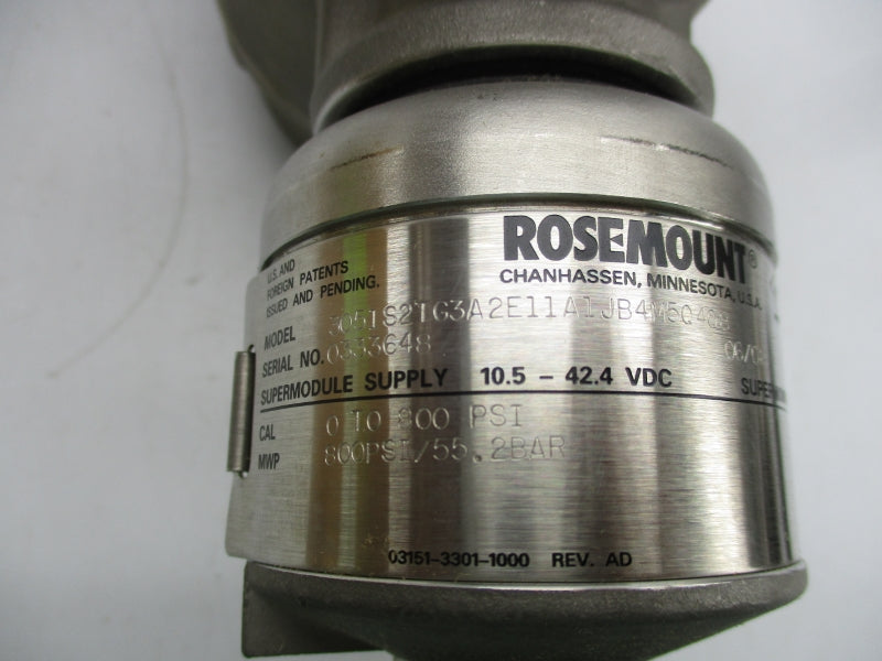 ROSEMOUNT 3051S2TG3A2E11A1JB4M5Q408 10.5-42.4VDC 0-800PSI NSNP