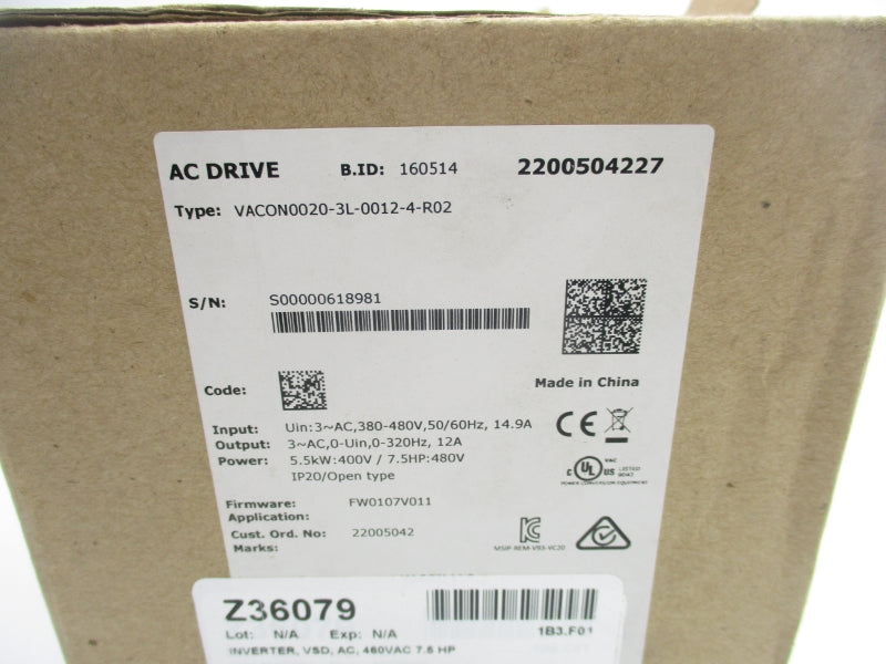 VACON VACON0020-3L-0012-4-R02 380-480VAC 14.9A NSMP