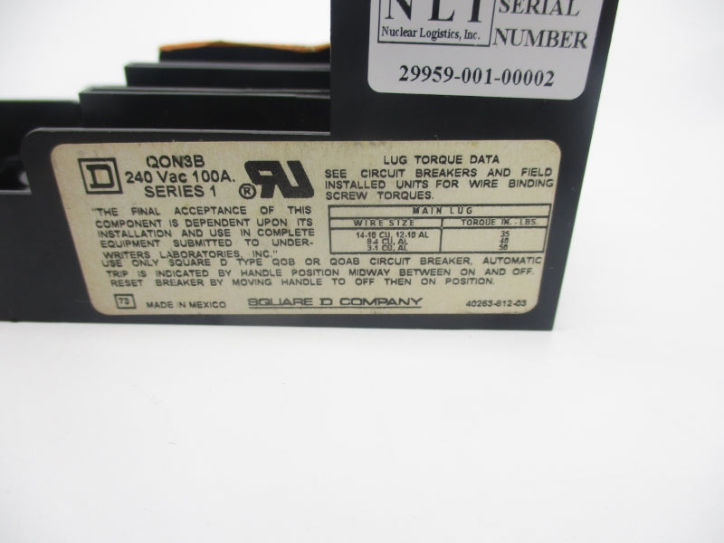 SQUARE D QON3B SER. 1 240VAC 100A UNMP