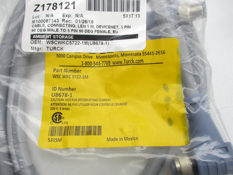 TURCK WSCWKC5722-1M U8678-1 250V 4A NSMP