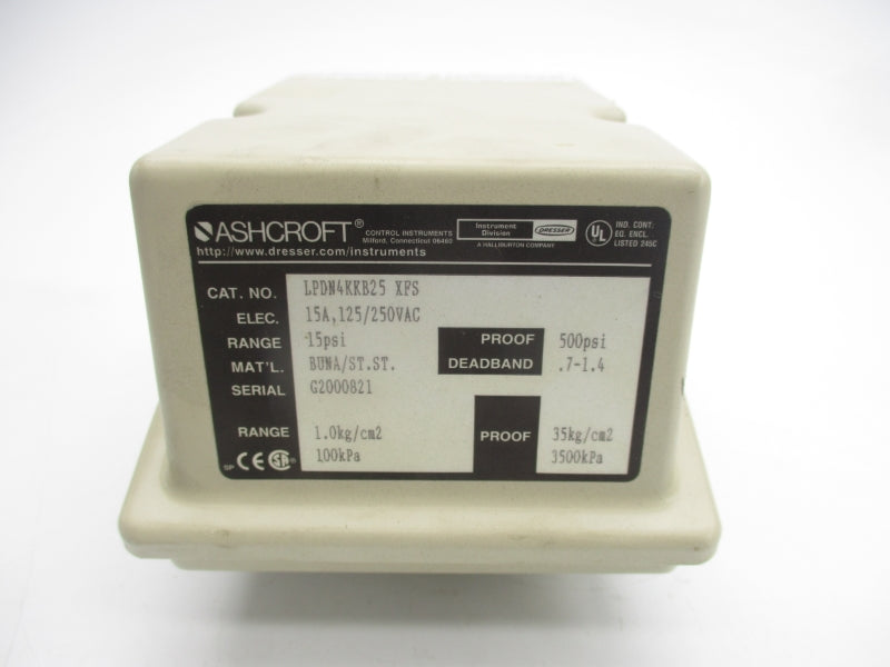 ASHCROFT LPDN4KKB25XFS 125/250VAC 15A 15PSI NSNP