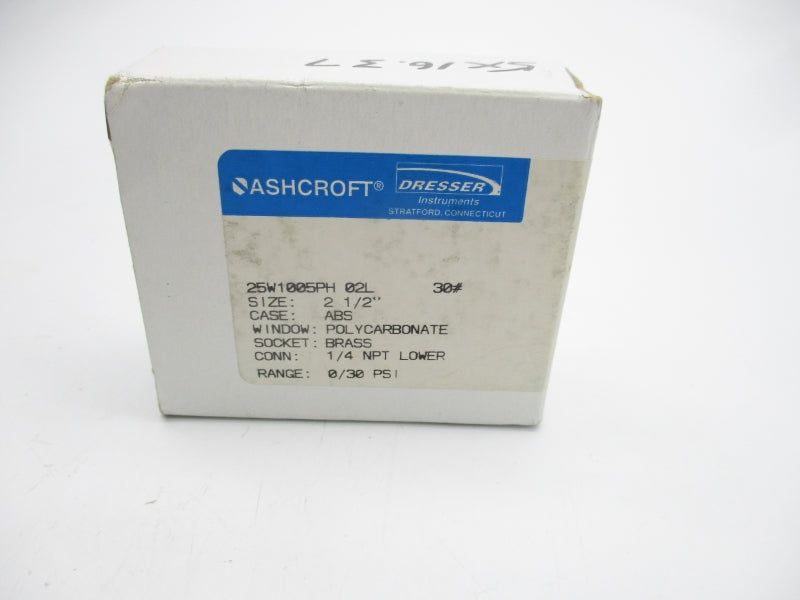 ASHCROFT 25W1005PH02L30# 0/30PSI 2-1/2" NSMP