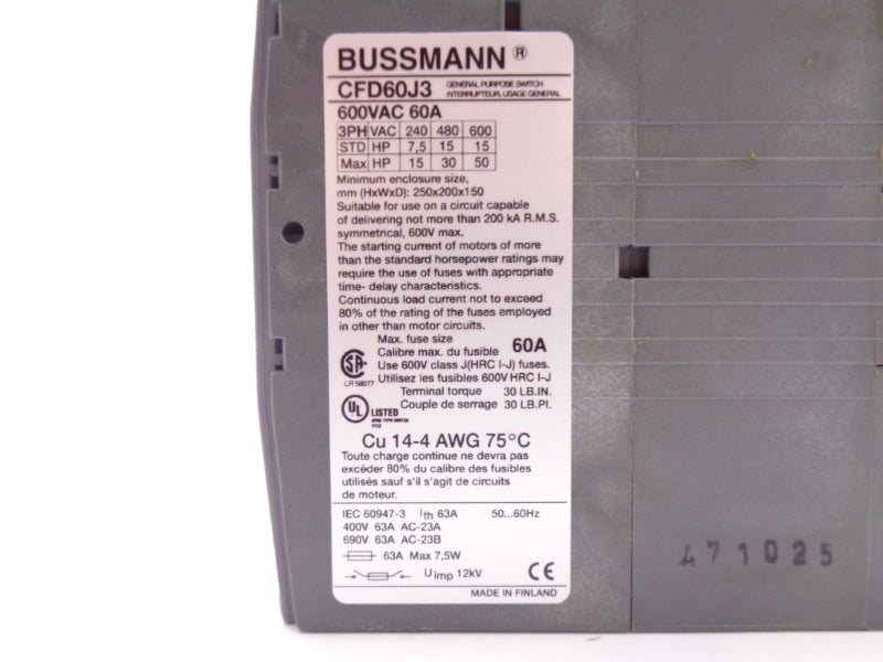 BUSSMANN CFD60J3 600VAC 60A NSMP