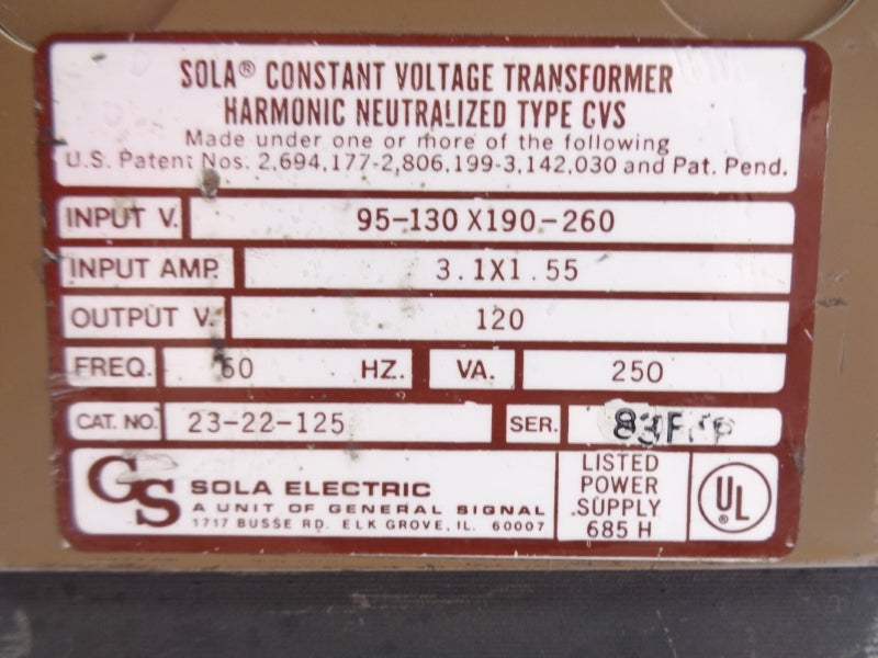 SOLA 23-22-125 260V 1.55A UNMP