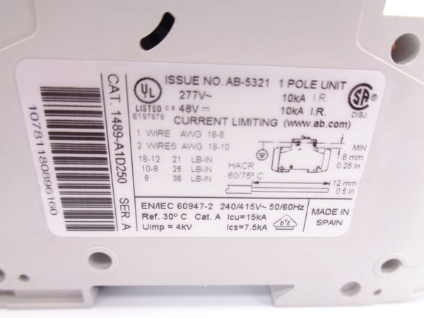 ALLEN BRADLEY 1489-A1D250 SER. A 277V 25A NSNP
