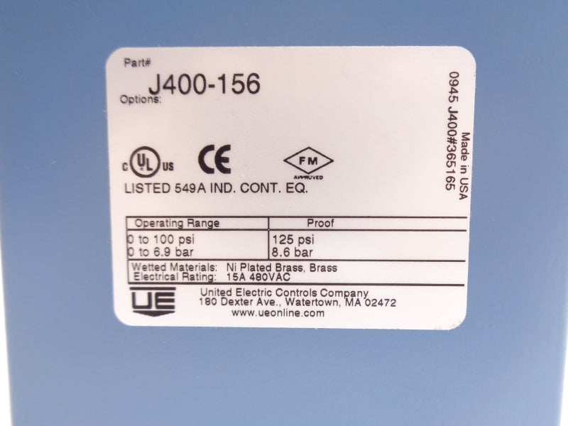 UNITED ELECTRIC J400-156 480VAC 15A 0-100PSI NSMP