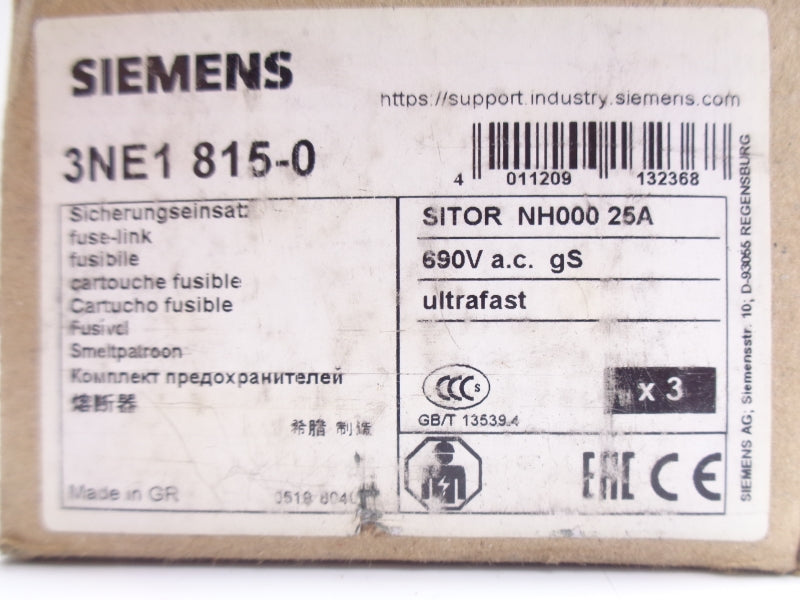 SIEMENS 3NE1815-0 690VAC 25A (PKG OF 3) NSMP