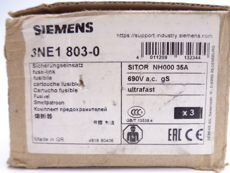 SIEMENS 3NE1803-0 690VAC 35A (PKG OF 3) NSMP