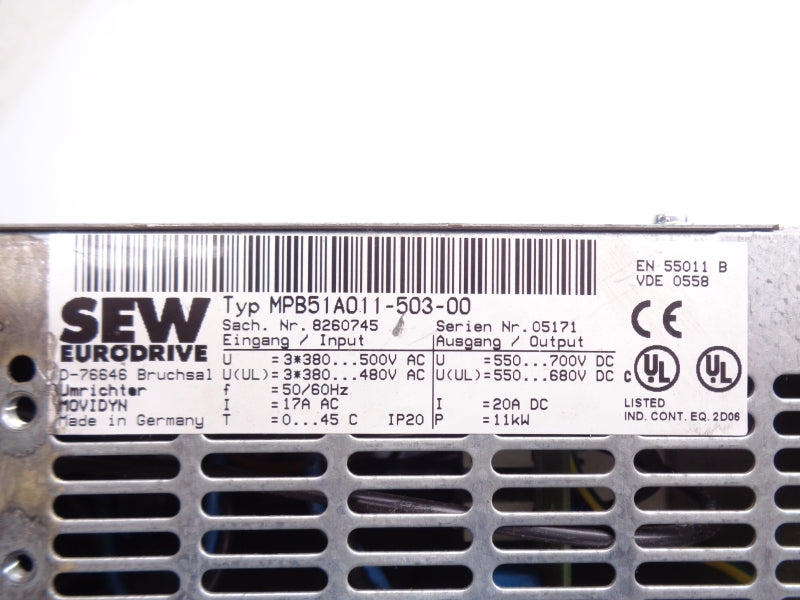 SEW EURODRIVE MPB51A011-503-00 8260745 380-500VAC 17A UNMP