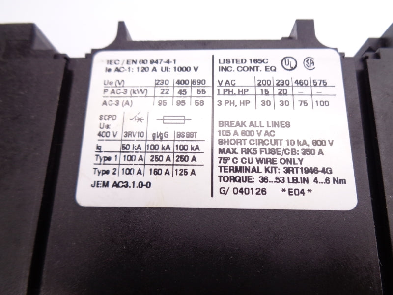 SIEMENS 3RT1046-3BB40 24VDC UNMP