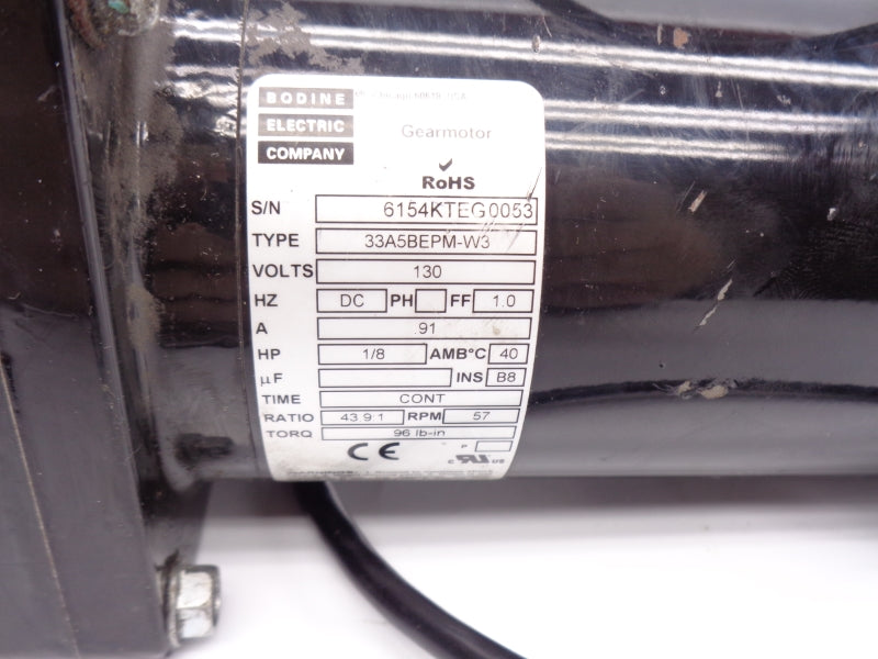 BODINE ELECTRIC 33A5BEPM-W3 130VDC .91A UNMP