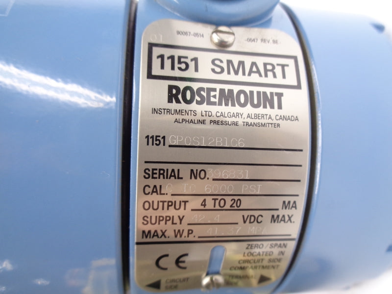 ROSEMOUNT 1151GP0S12B1C6 42.4VDC 0-6000PSI NSNP