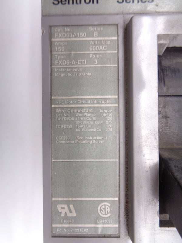 SIEMENS FXD63A150 SER. B 600VAC 150A UNMP