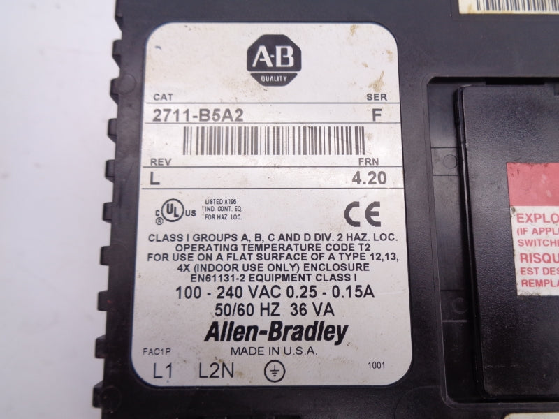 ALLEN BRADLEY 2711-B5A2 SER. F F/W 4.20 100-240VAC 0.25-0.15A UNMP