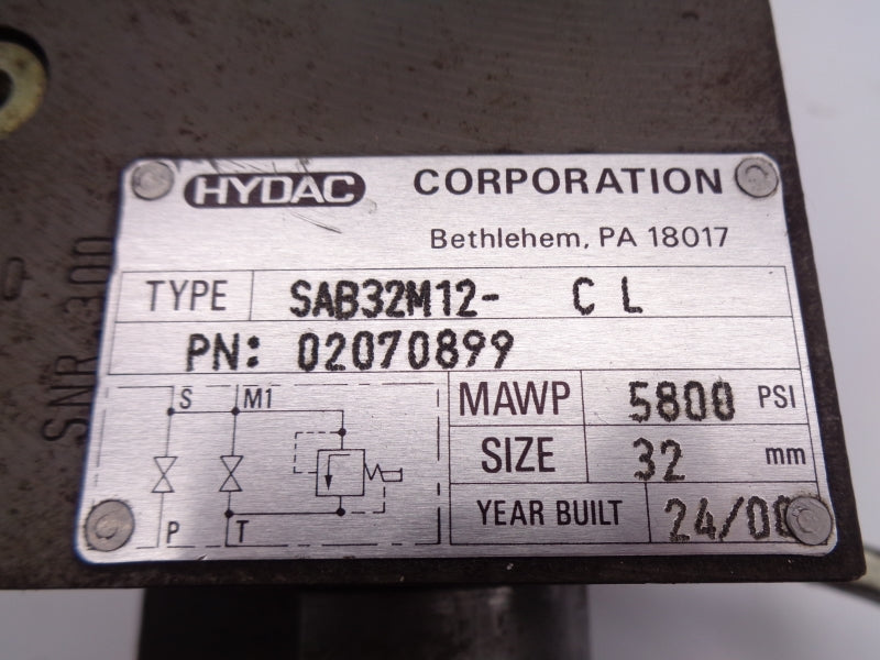 HYDAC SAB32M12-CL 02070899 5800PSI (AS PICTURED) NSNP