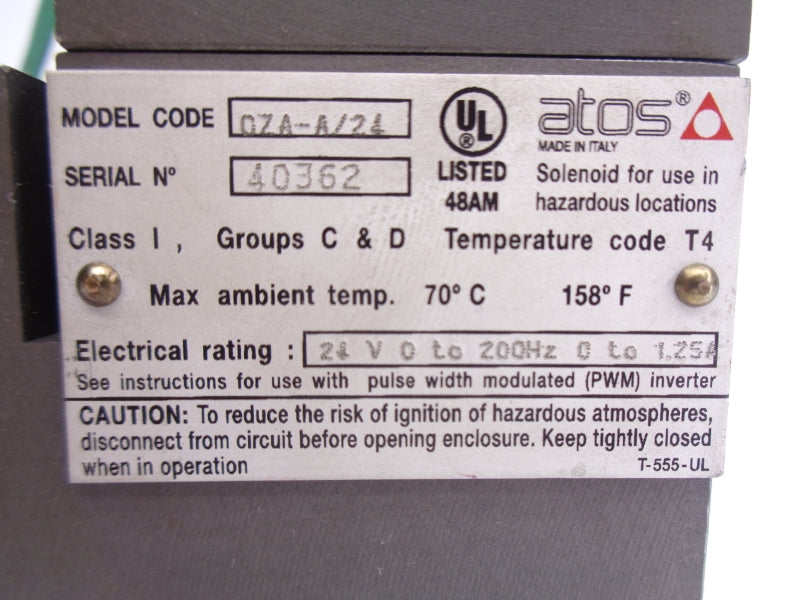 ATOS DHZA/UL-A-051-L5/NPT OZA-A/24 24V 1.25A NSNP