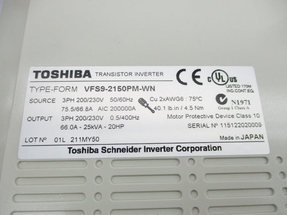 TOSHIBA VFS9-2150PM-WN 200/230V 75.5/66.8A NSMP