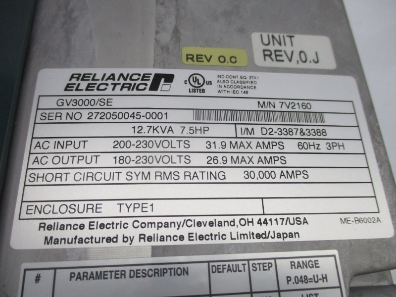 RELIANCE GV3000/SE 7V2160 200-230V 31.9A NSMP