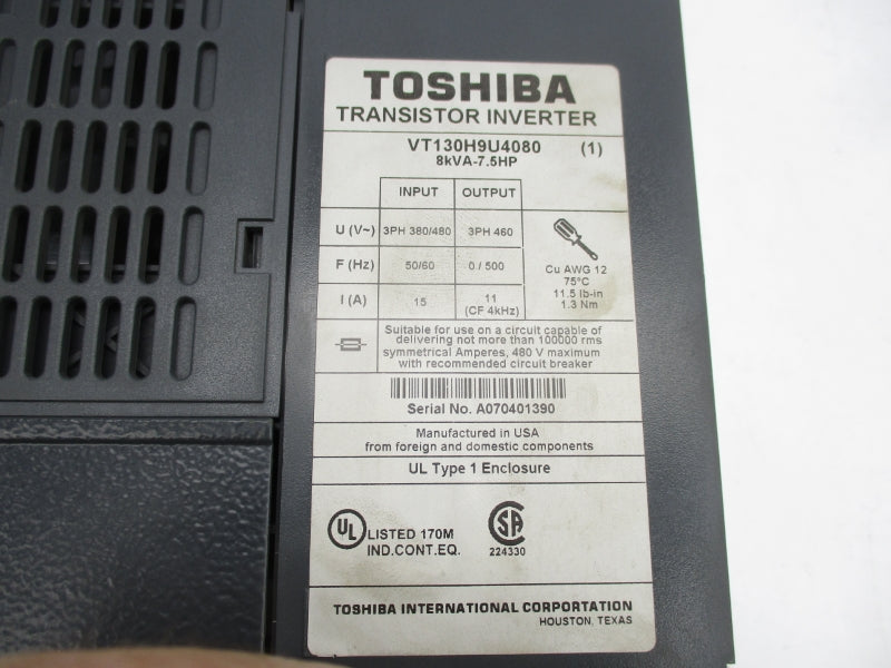 TOSHIBA VT130H9U4080 380/480V 15A (AS PICTURED) UNMP