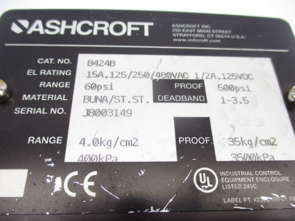 ASHCROFT B424B 480VAC 15A 500PSI NSNP