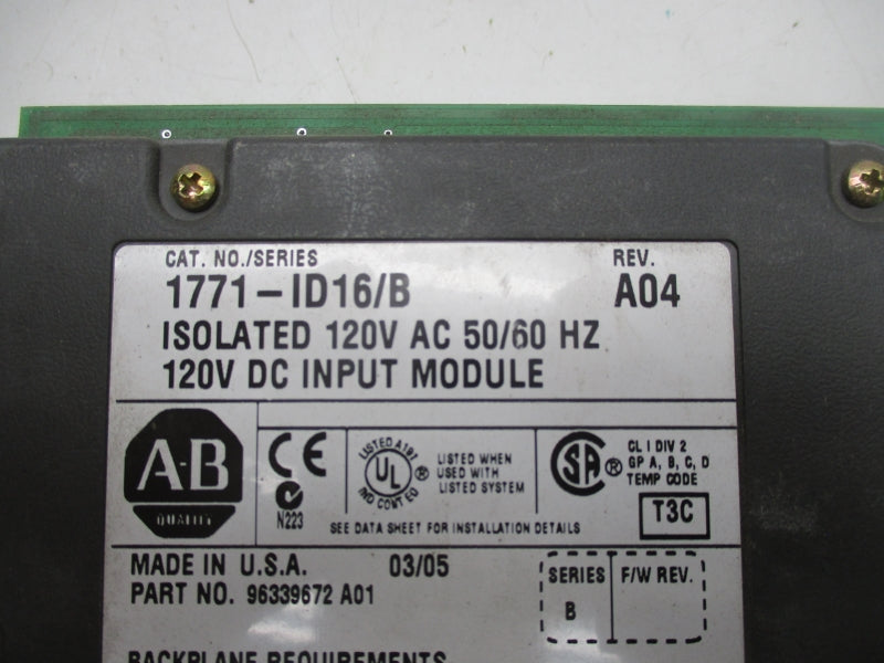 ALLEN BRADLEY 1771-ID16 SER. B 120VAC NSNP