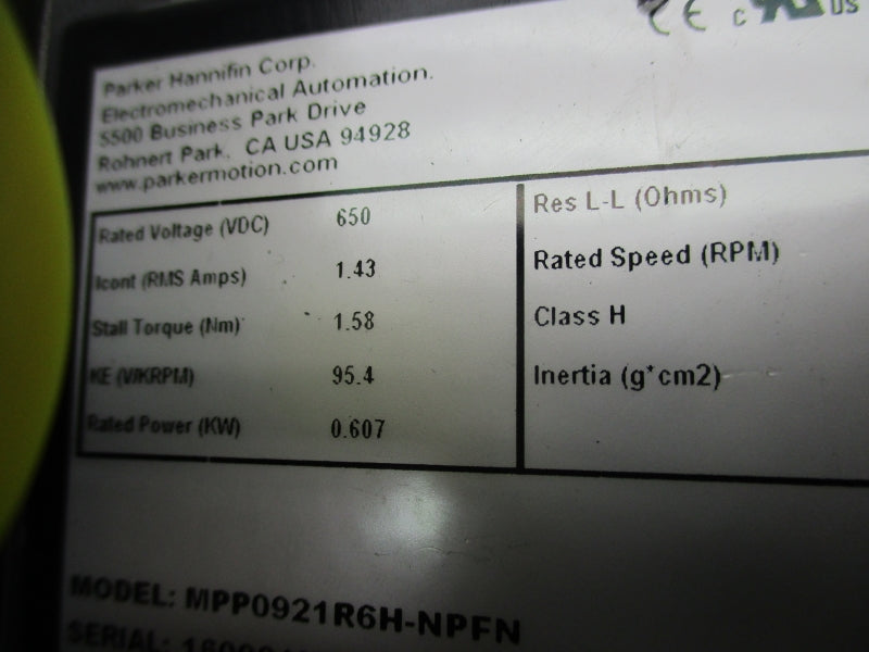 PARKER MPP0921R6H-NPFN 650VDC 1.43A NSNP